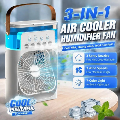 Portable 3-In-One Air Conditioner Fan with LED Light Humidifier and Timing Function for Home Office Desktop Spray Fan
