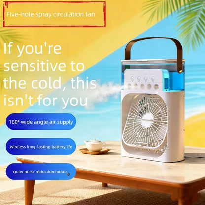 Portable 3-In-One Air Conditioner Fan with LED Light Humidifier and Timing Function for Home Office Desktop Spray Fan