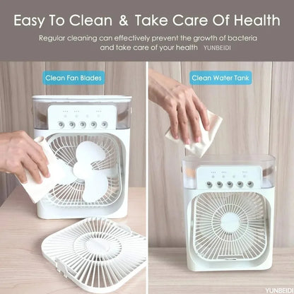 Portable 3-In-One Air Conditioner Fan with LED Light Humidifier and Timing Function for Home Office Desktop Spray Fan